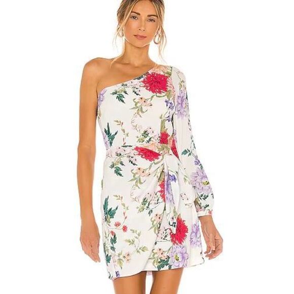 Yumi Kim Revolve NWT Studio 54 Mini Dress One Sleeve Komodo Ivory Floral Size S - Picture 1 of 6